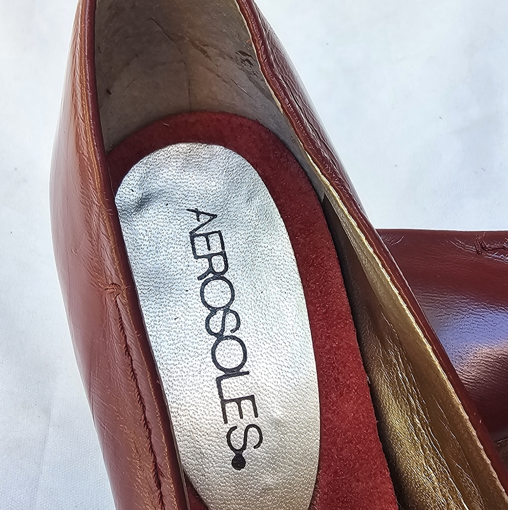 Aerosoles Red Leather Shoes Peep-Toe Heels Rockabilly Pinup Fall Autumn Size 7.5 - Picture 12 of 14